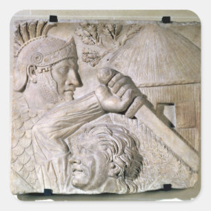 Ein Barbar, der einen römischen Legionary kämpft Quadratischer Aufkleber