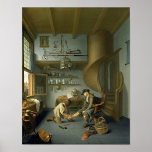 Ein Barberchirurg, der einen Bauernfuß pflegt Poster