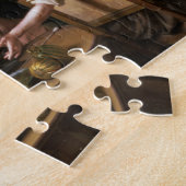 Ein Bauer gießt ein Getränk für eine Frau während Puzzle (Seite)