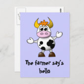 Ein Bauer sagt Hello Funny Cartoon Cow Postkarte (Vorne/Hinten)