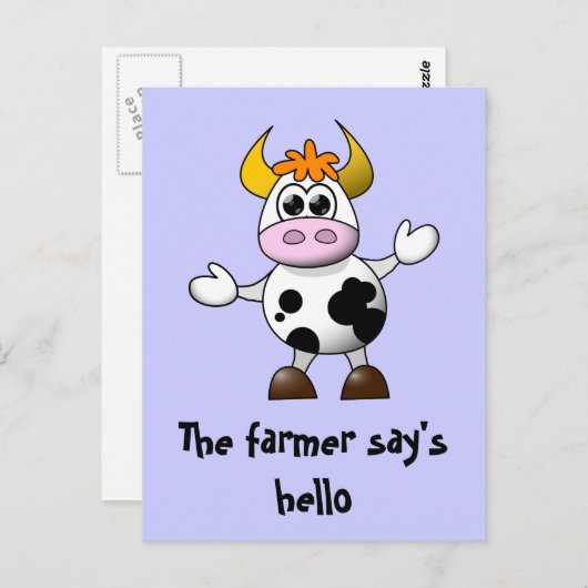 Ein Bauer sagt Hello Funny Cartoon Cow Postkarte (Vorne/Hinten)