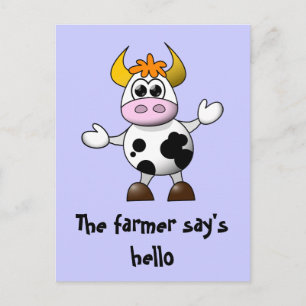 Ein Bauer sagt Hello Funny Cartoon Cow Postkarte