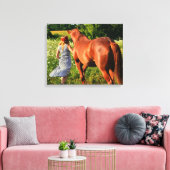 Ein Bauernmädchen und ihre Pferdegalerie ummantelt Leinwanddruck (Insitu (Wohnzimmer))