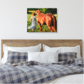 Ein Bauernmädchen und ihre Pferdegalerie ummantelt Leinwanddruck (Insitu (Schlafzimmer))