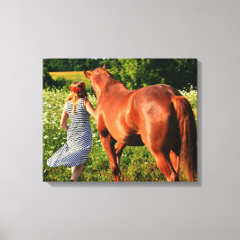Ein Bauernmädchen und ihre Pferdegalerie ummantelt Leinwanddruck