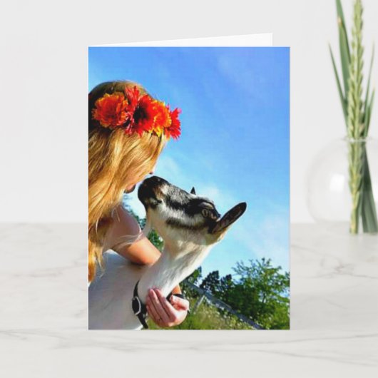 Ein Bauernmädchen und ihre Ziege - leere Grußkarte Karte (Vorderseite)