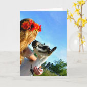 Ein Bauernmädchen und ihre Ziege - leere Grußkarte Karte (Gelbe Blume)