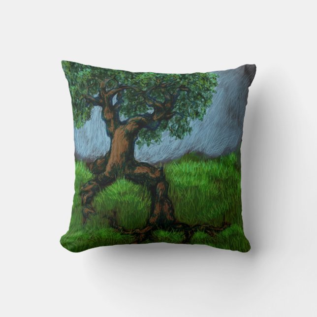 Ein Baum auf einem Hügel / Eine Weide im Tal Kissen (Vorderseite)