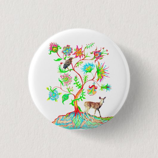 Ein Baum des Lebens, ein Vogel und eine Fauna Button (Vorderseite)