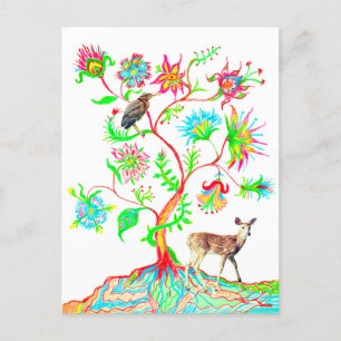 Ein Baum des Lebens, ein Vogel und eine Fauna Feiertagspostkarte