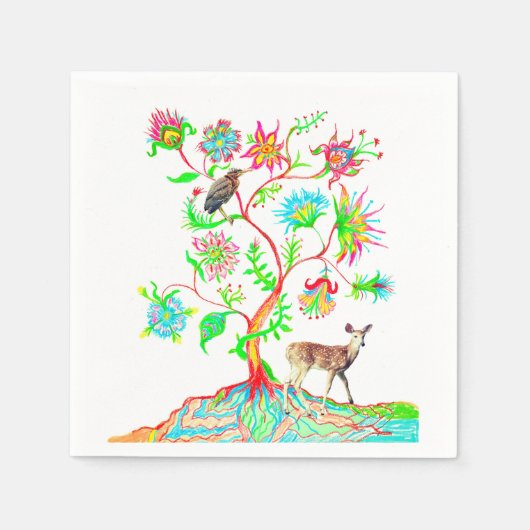 Ein Baum des Lebens, ein Vogel und eine Fauna Serviette (Vorderseite)
