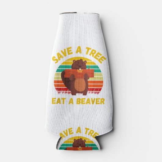 Ein Baum essen ein Biber Funny Beaver Pun Adult Hu Flaschenkühler (Vorderseite)