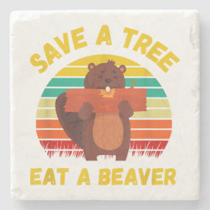 Ein Baum essen ein Biber Funny Beaver Pun Adult Hu Steinuntersetzer