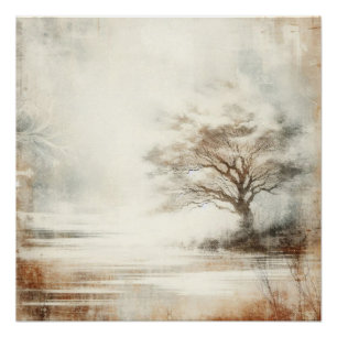 Ein Baum im Nebel Altes Foto Grafikdesign Poster