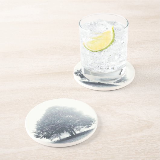 Ein Baum im Nebel Sandstein Untersetzer (Seite)