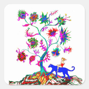 Ein Baum und ein Mädchen Quadratischer Aufkleber