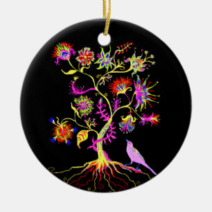Ein Baum und ein Vogel Keramik Ornament