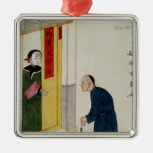 Ein beachtlicher Mann, der um Münzen bittet Silbernes Ornament
