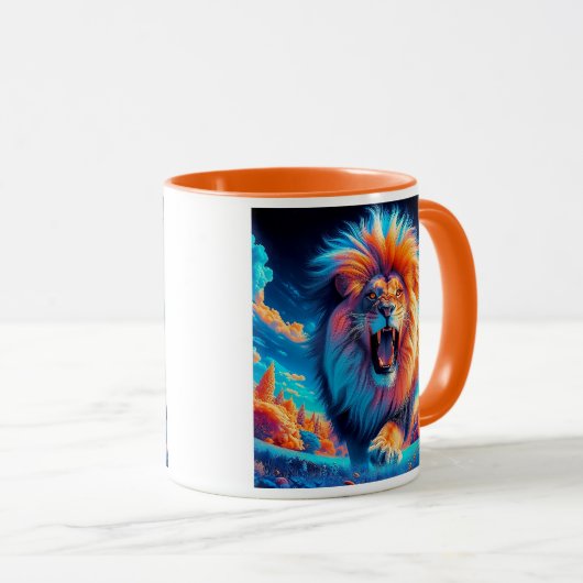 Ein beeindruckender Löwe, der brüllt. Tasse (VorderseiteRechts)