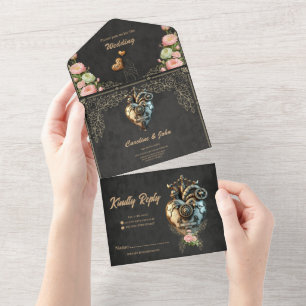 Ein beeindruckendes Steampunk-Herz  All In One Einladung
