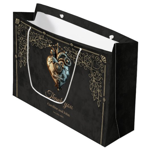 Ein beeindruckendes Steampunkherz Große Geschenktüte (Vorderseite Schrägansicht)