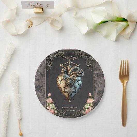 Ein beeindruckendes Steampunkherz Pappteller (Hochzeit)