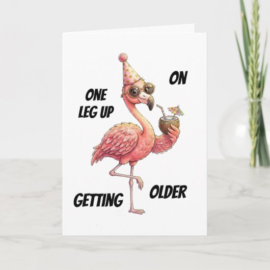 Ein Bein voraus im Älterwerden Flamingo Karte (Vorderseite)