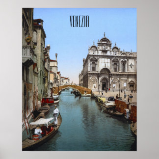 Ein belebter Kanal in Venedig (1900) Poster