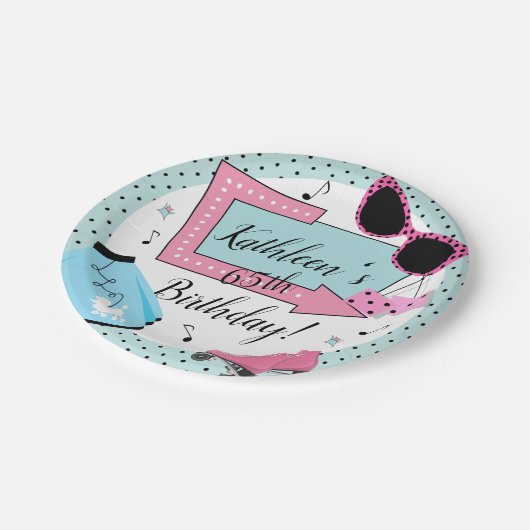 Ein beliebiges Alter, 1950er Jahre Retro-Geburtsta Pappteller (Schrägansicht)