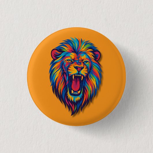 Ein bemalter Löwe Knopf Button (Vorderseite)