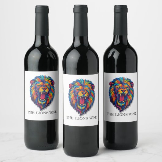 Ein bemalter Löwe   Wein Etikett  (Flaschen)