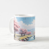 Ein Berg, ein Fluss und ein Baum im Frühling Kaffeetasse (Vorderseite Links)