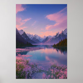 Ein Bergsee und ein rosa Himmel Poster