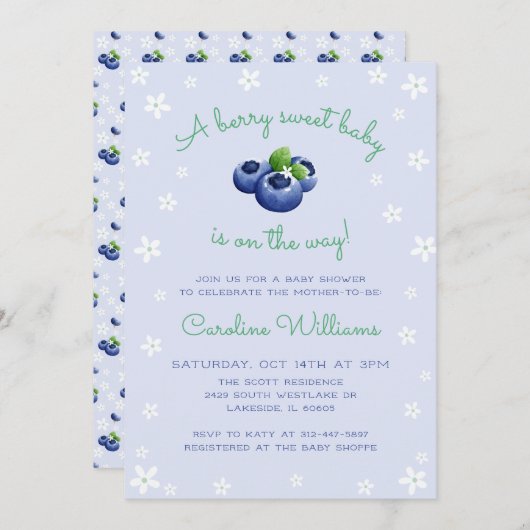 Ein Berry Sweet Baby ist auf dem Weg Blueberry Boy Einladung (Vorne/Hinten)