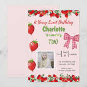 Ein Berry Sweet Birthday - Erdbeere Rosa Foto Einladung (Vorne/Hinten)