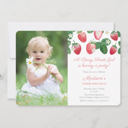 Ein Berry Sweet Girl Strawberry Themenabend Einladung (Vorderseite)