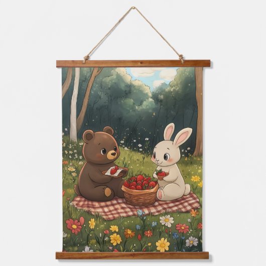 Ein Berry Sweet Picnic auf der Wiese Wandteppich Mit Holzrahmen (Vorderseite)