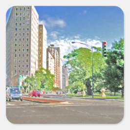 Ein beschäftigter Nachmittag in Chicago Quadratischer Aufkleber