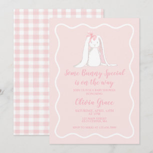 Ein besonderes Häschen Rosa Gingham Baby Shower Einladung
