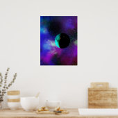 Ein bewohnter Mond unter lila grünen Sternen-Nebel Poster (Küche)