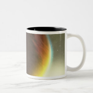 Ein bewölkter Jupiter ähnlicher Planet, der in Zweifarbige Tasse