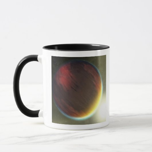 Ein bewölkter Jupiter-artiger Planet, der sich umk Tasse (Links)