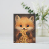 Ein bezaubernder Baby-Rotfuchs, der Spaghetti isst Postkarte (Stehend Vorderseite)