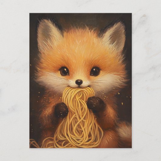 Ein bezaubernder Baby-Rotfuchs, der Spaghetti isst Postkarte (Vorderseite)