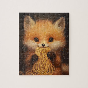 Ein bezaubernder Baby-Rotfuchs, der Spaghetti isst Puzzle