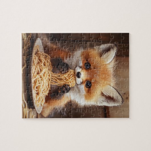 Ein bezaubernder Baby-Rotfuchs, der Spaghetti isst Puzzle (Horizontal)