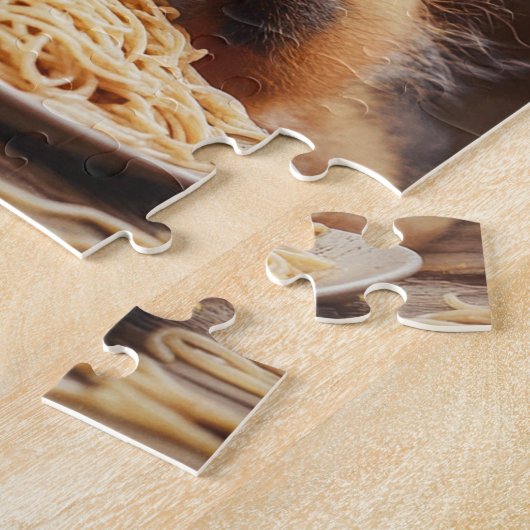 Ein bezaubernder Baby-Rotfuchs, der Spaghetti isst Puzzle (Seite)