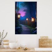 Ein bezaubernder Holzweg, beleuchtet durch Lantern Poster (Küche)