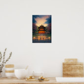 Ein bezaubernder japanischer Tempel bei Sonnenunte Poster (Küche)