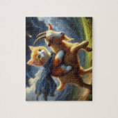 Ein bezauberndes Ingwerkitten, das eine Ziege reit Puzzle (Vertikal)